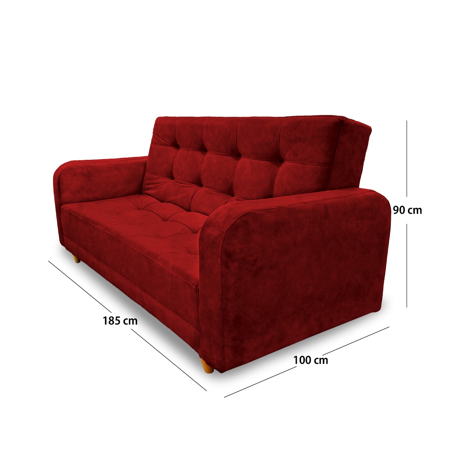 Sofacama milan lino rojo, patas de madera, brazos - Muebles en Medellín | Sofacama