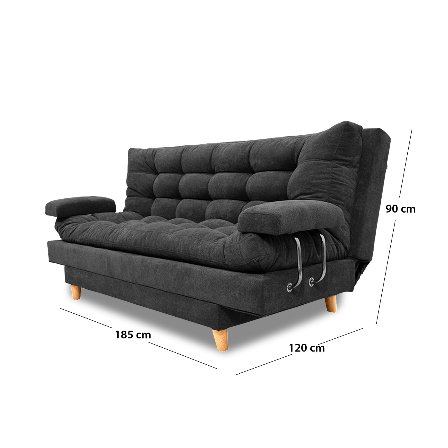 Sofacama napoles lino grafito, patas de madera, brazos - Muebles en Medellín | Sofacama