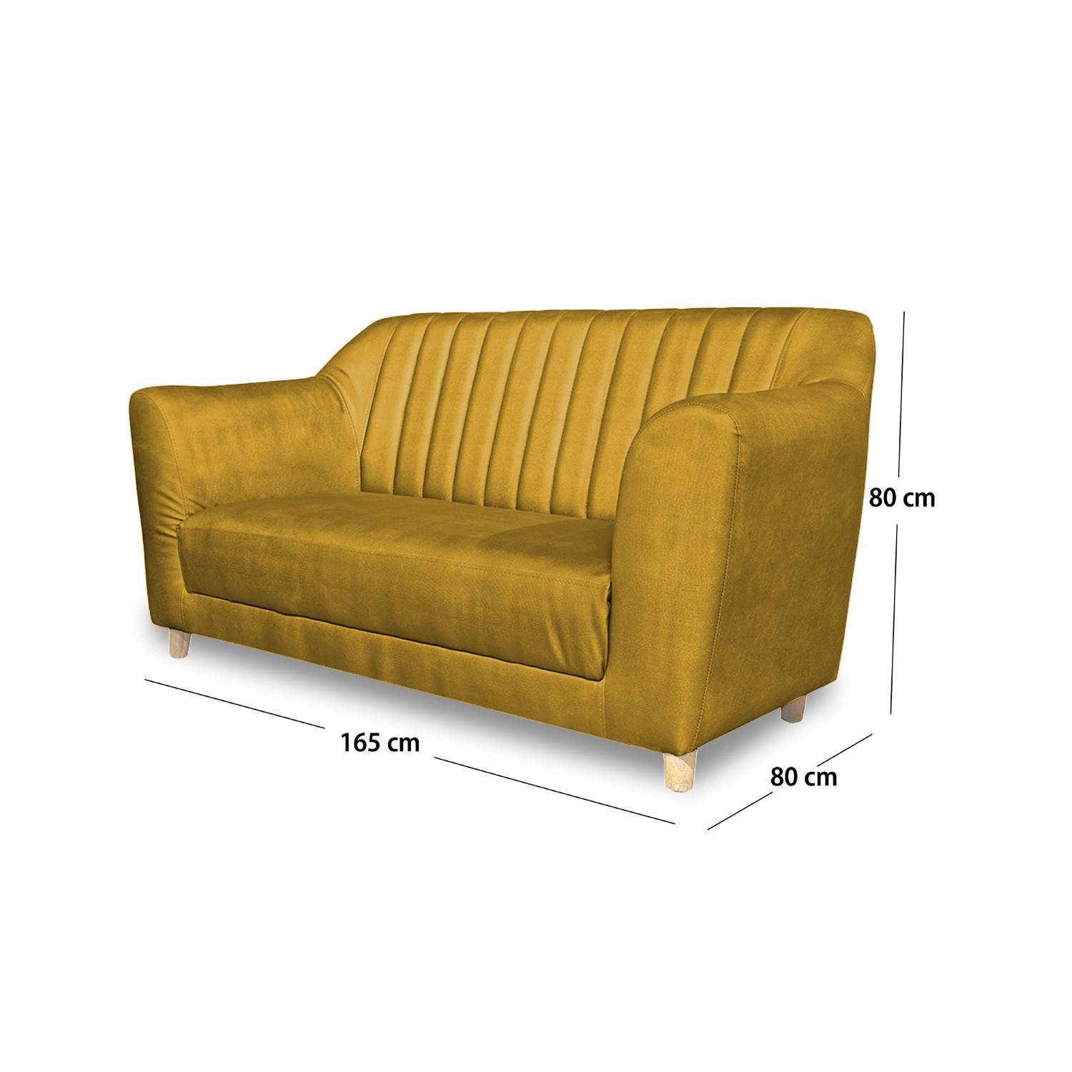 Sofa stanley 2 puestos lino amarillo c/b, patas de madera - Muebles en Medellín | Sofá