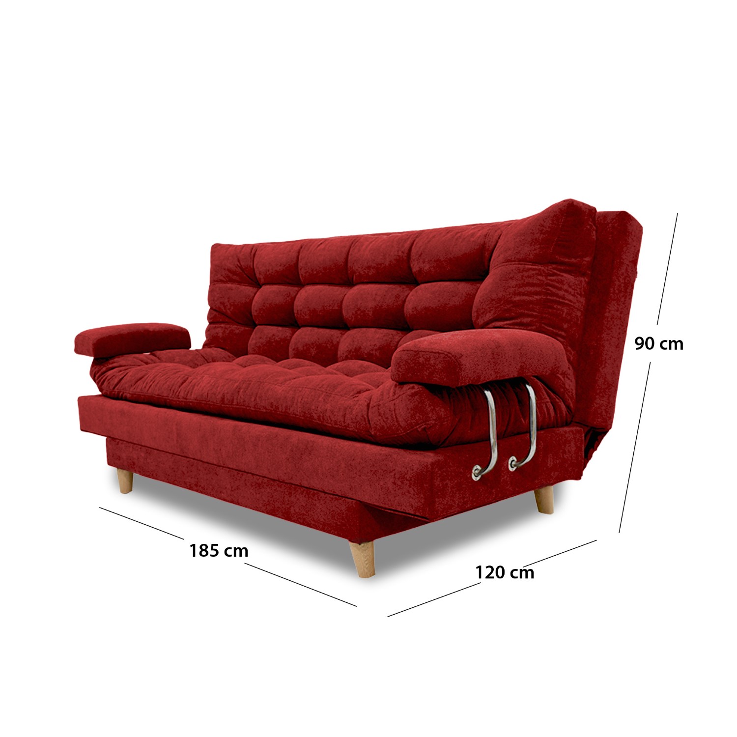Sofacama napoles lino rojo, patas de madera, brazos - Muebles en Medellín | Sofacama