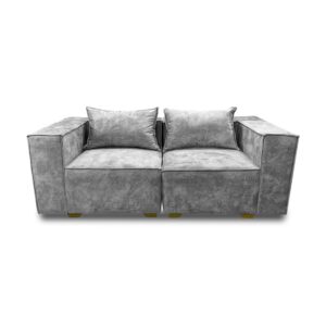 Sofa marruecos 2 puestos lino gris, patas de madera - Muebles en Medellín | Sofá